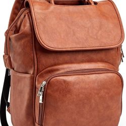 Leather Diaper Bag Backpack with Changing Mat Travel Backpack Waterproof&Insulated Large Nappy Bag Stroller Straps, Brown B, 13.8x8x18 Inch (Pack of 1