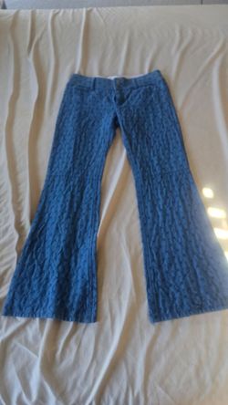 Blue Flare Leg Patterned Pants