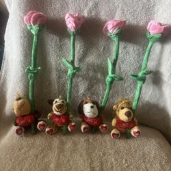 Plush Pink Rose Flowers With I Love You Keychains 