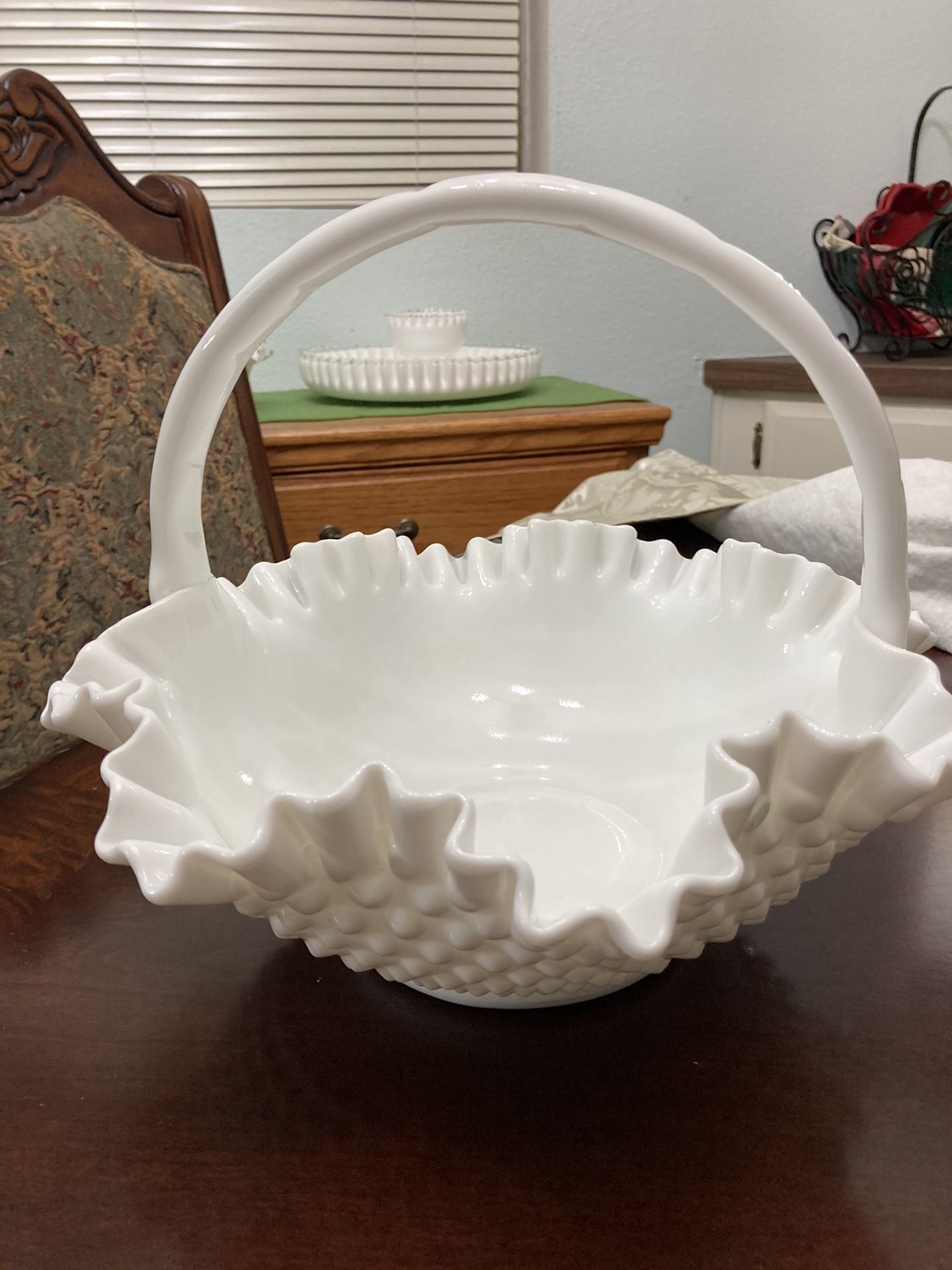 Fenton White Hobnail Largest Basket Milk Glass