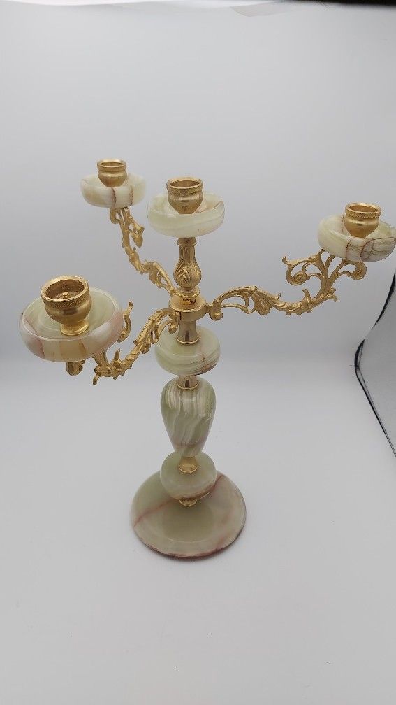 Rare Exquisite Vintage Onyx & Brass Candelabra Made In Italy