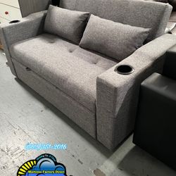 Foldable Gray Futon Couch Sofa Double Seat 
