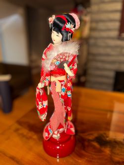 Japanese Geisha Doll in Red Kimono