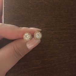 Round Sparkle Stud Earrings Rose Gold 