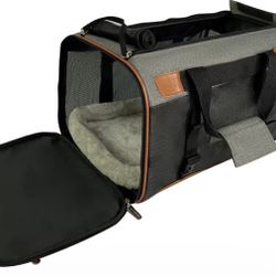 Foldable Deluxe Pet Carrier With Removable Plush Bed And Zip Openings On Top And Sides