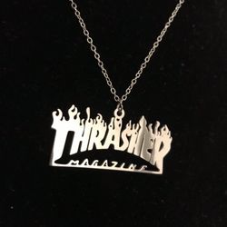 Thin Chain Link Necklace with Thrasher Pendant/ New paparazzi fashion drip jewelry 2020/ We Ship Fast!