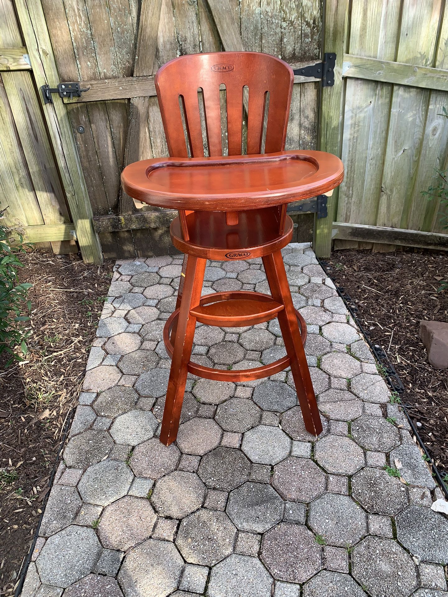 Graco Cherry wood high chair.