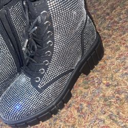 Rhinestone Combat Boots 