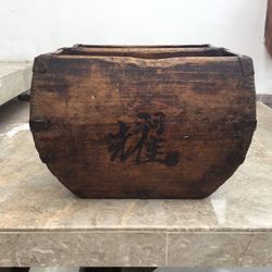 Antique Chinese Wooden Rice Bucket/Grain Box -Hand Hewn- Rustic Decor