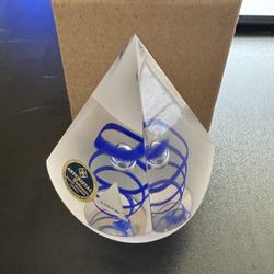 Handmade Art Glass Paperweight, Blue Swirl, Small