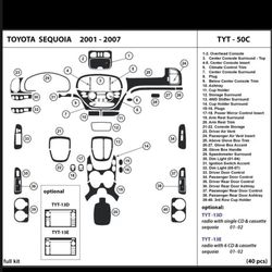2001-2007 Toyota Sequoia Interior Real black Carbon Fiber Dash Trim Kit