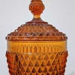 Vintage Indiana glass Tiara Amber Diamond Point Ice Bucket Candy Dish
