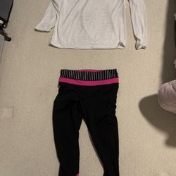 Set Of 2 Womens Size 4 Legging Cropped White Shirt 