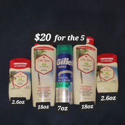 Old Spice bundle: 2 Old Spice FIJI with Palm Tree Bodywashes (18oz Bottles), 2 Old Spice Antiperspirant/Deodorant 2.6oz, & Gillette Shave Gel 7oz For 