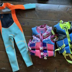 Kids Wetsuit And Life Jackets