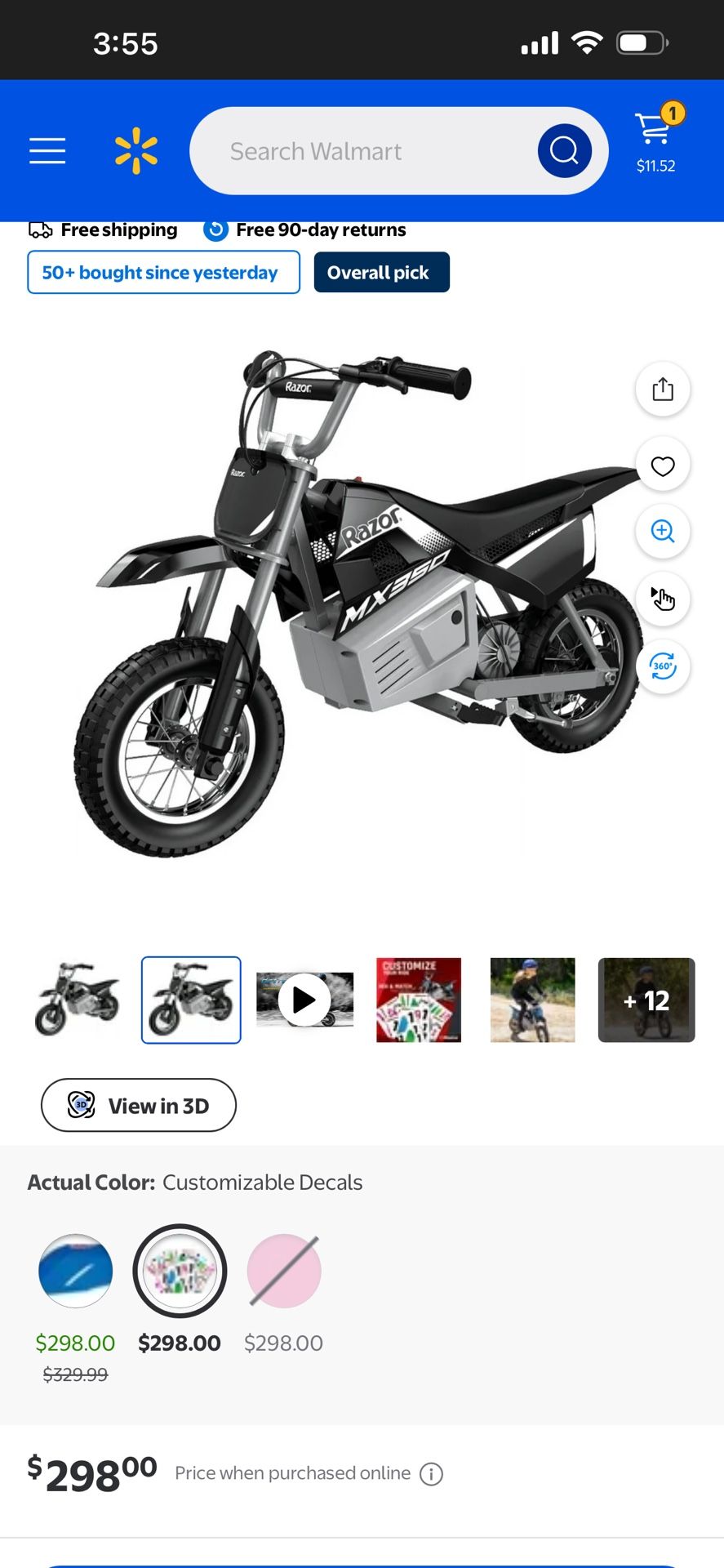 Razor Dirt Rocket MX350 - Black with Decals, up to 14 mph, 24V Electric Dirt Bike for Child 8+