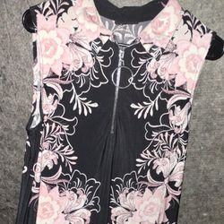 Black Sleeveless Dress With Pink Floral Design 