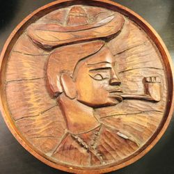 Vintage Hand Carved Wooden Wall Decor By M Luis 