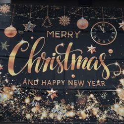 Merry Christmas Backdrop Golden Glititer Xmas Holiday Banner
