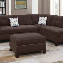 3-Piece Sectional Set W/ Ottoman 3pc Reversible Sectional Sofa Set W/ Ottoman-Dark Coffee