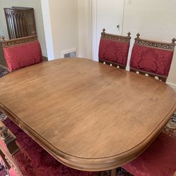Antique Wooden Dining Table with Matching Chairs