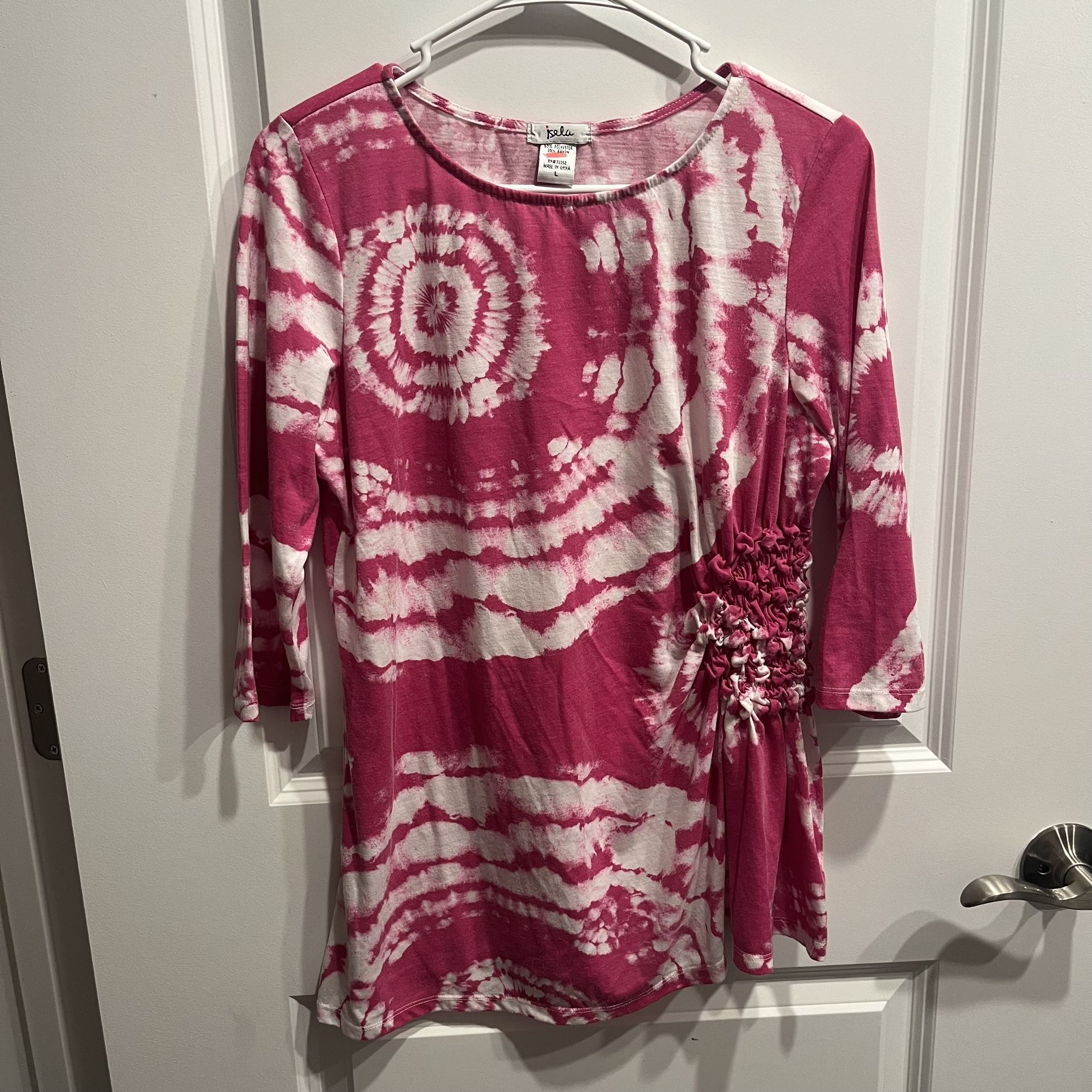 Isela Women's Pink Tie-Dye Print Boho Half Sleeve Top Large.