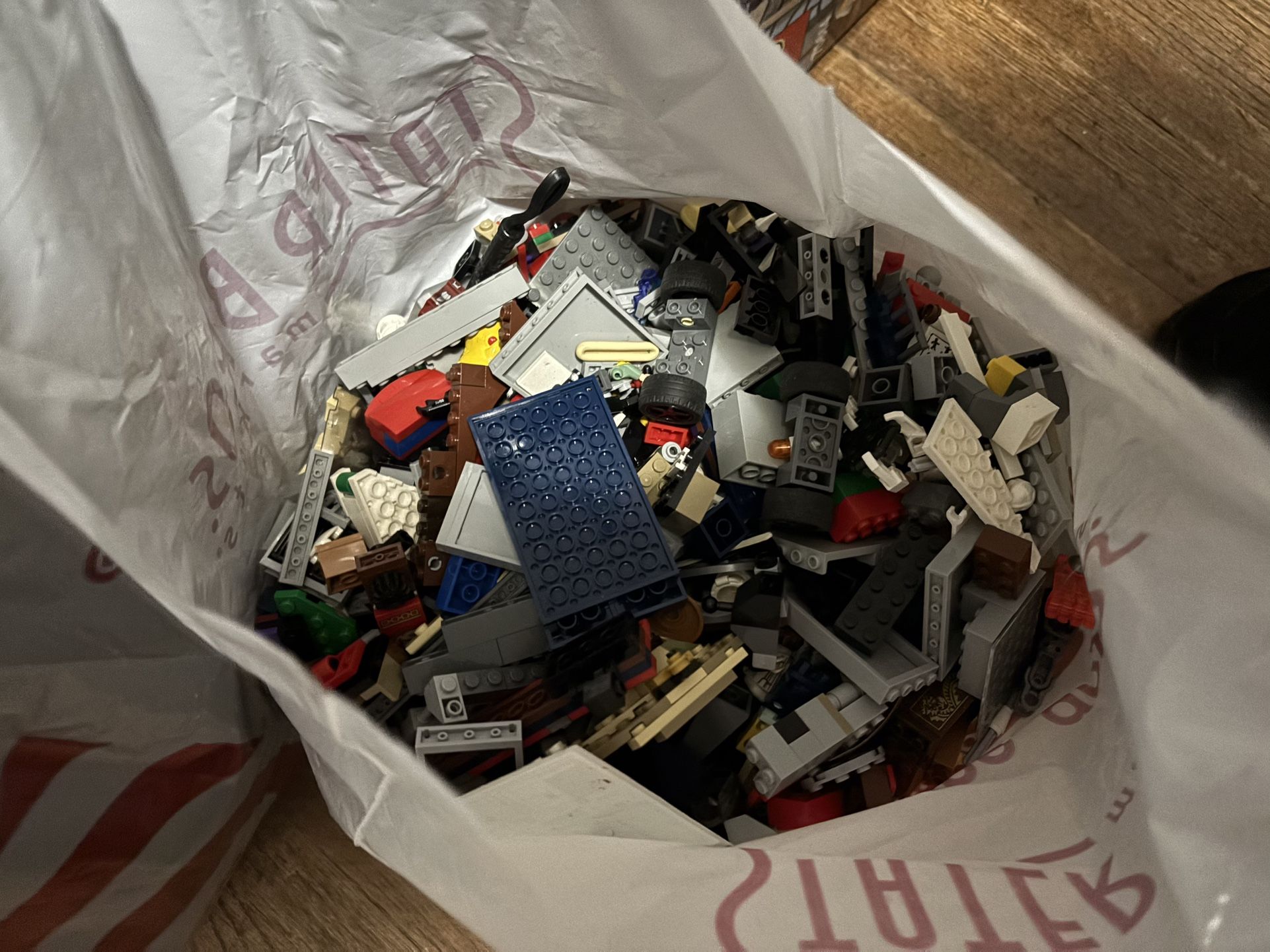 Bag Of Lego Bricks/ Some Mini figure Pieces And Accessories