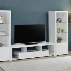 3PC  Entertainment Center With 71" TV Stand White High Gloss