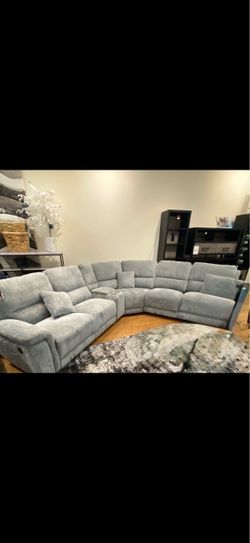 Power Reclining Sectional (Gray) - Wrapped & Ready for Pickup