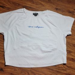 True Religion White Crop Top with Blue Logo Size XL
