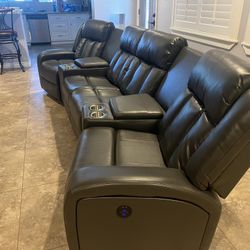 New 4 Reclining Sectional.  Grey Or Blue Gel Leatherette.  138” X 38” X 41”H.  Free Delivery!