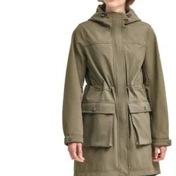 Dkny Ladies Water Resistant Parka  Green Olive Color Size Large 