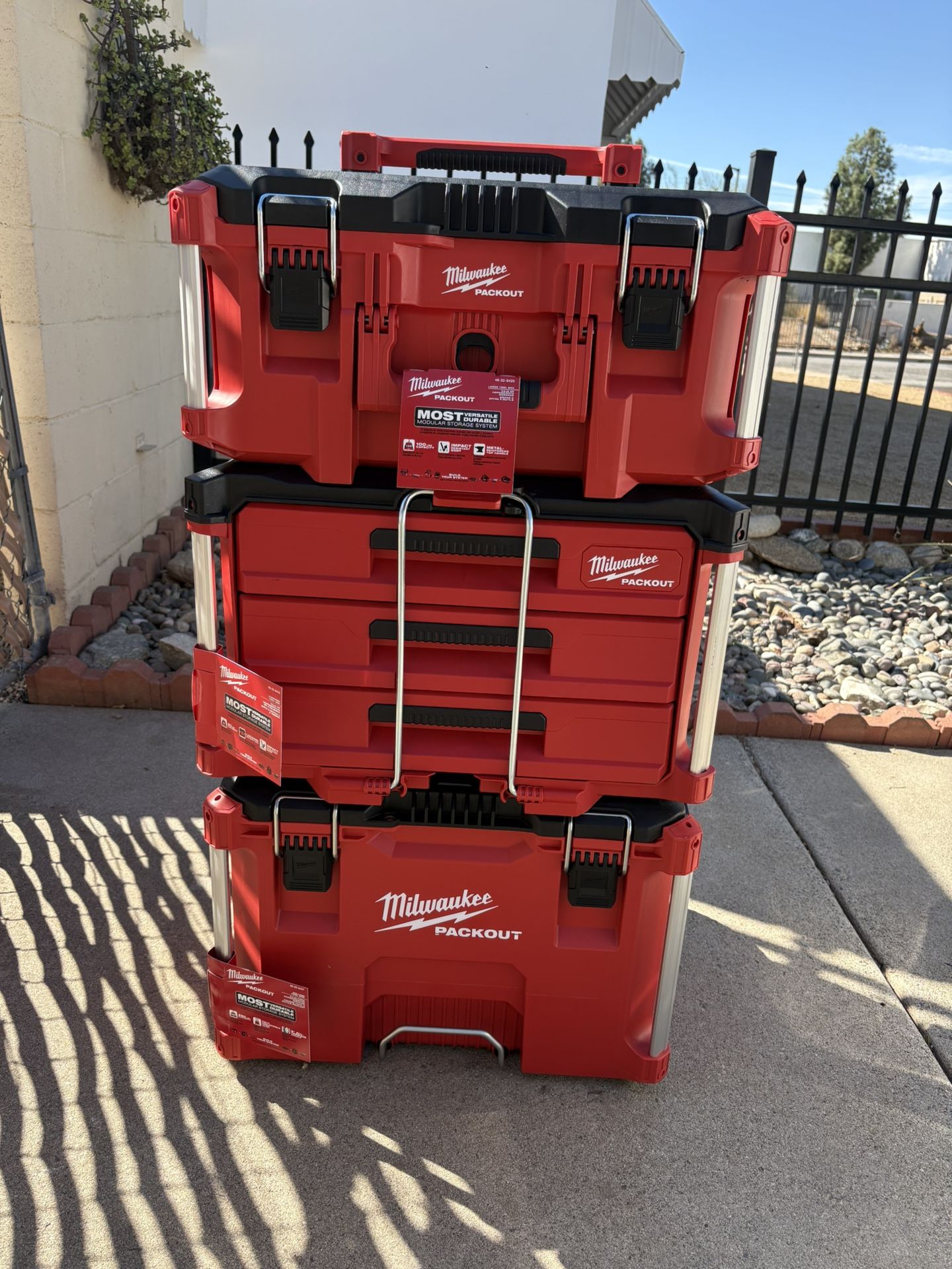 Milwaukee Packout Rolling Toolbox  48-22-8427–3 Drawer Tool Box 48-22-8443 -large Tool Box - 48-22-8425. (3) Piece Packout