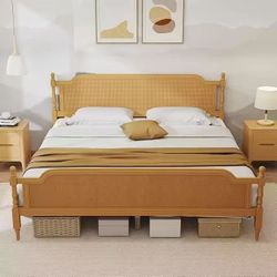 (new in box)King Size Bed Frame, Rattan Platform Bed Frame with Headboard and Footboad, Traditional Style