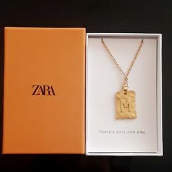 Zara Initial M Gold Stamp Necklace