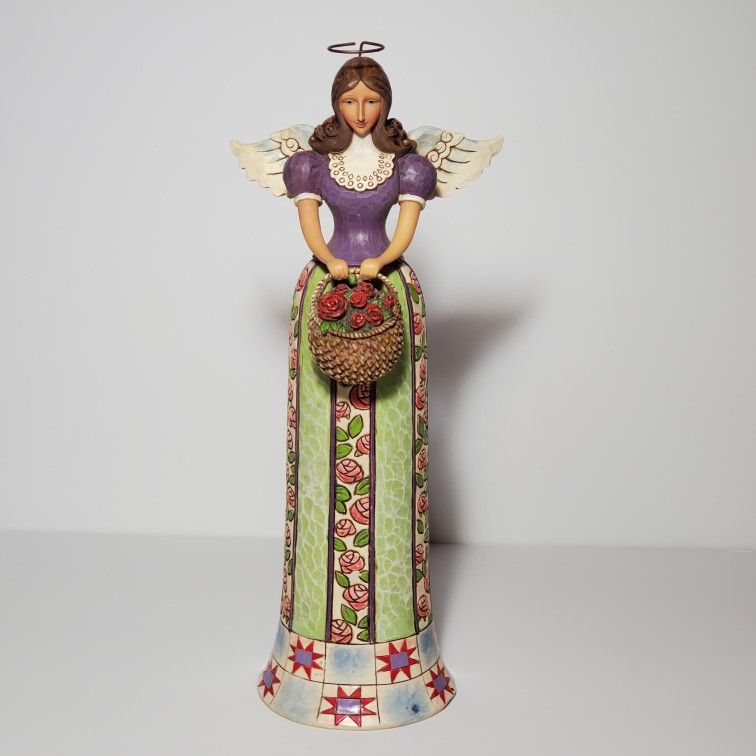 Jim Shore Angel Figurine Basket of Beauties 11.25" Spring