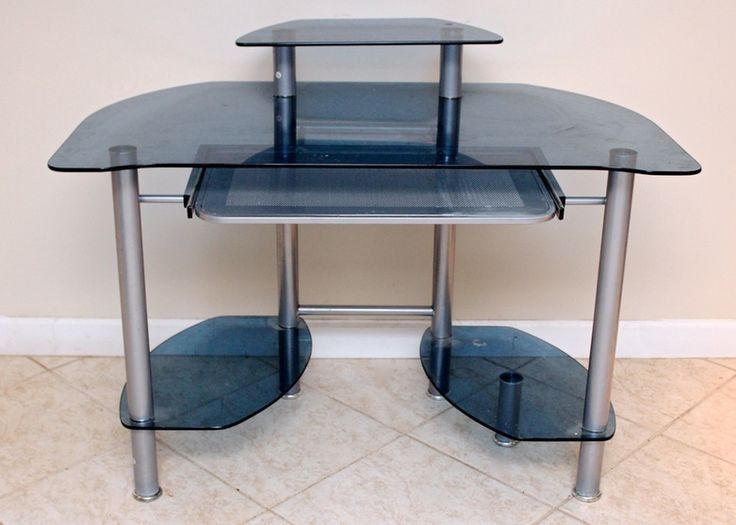 : Tempered Blue Smoked Glass Computer Desk