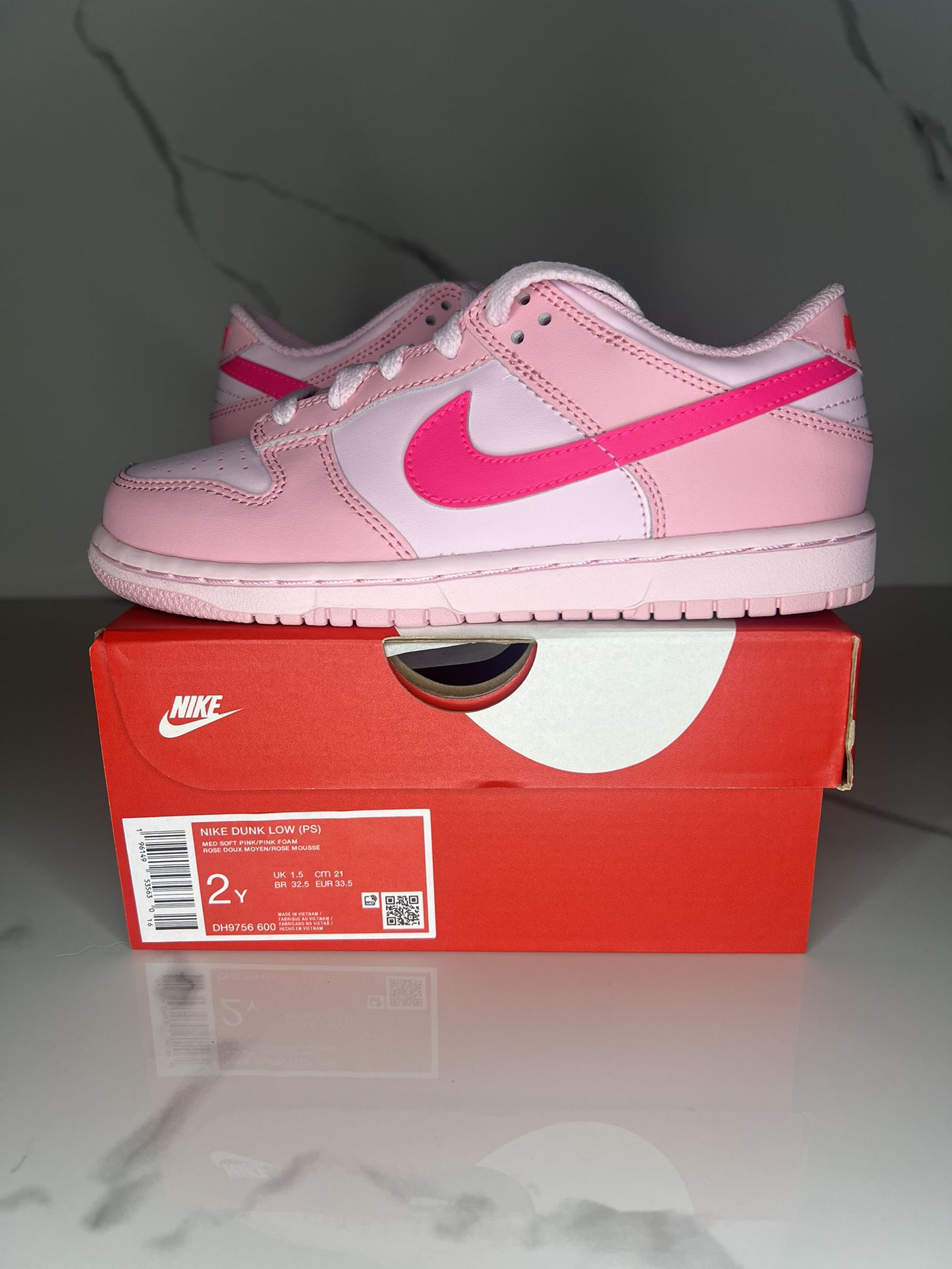 Brand New Dunk Low Triple Pink Size 2Y