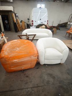 White Boucle Sofa and Accent Chair Set