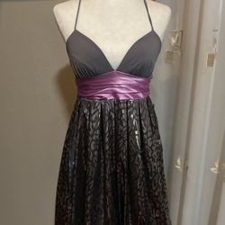 NWT Jodi Kristopher Cami Prom Party Dress Gray Metallic Ballon Hem Size 5/6 USA