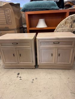 Pair of Wood Nightstands with Drawer and Cabinet