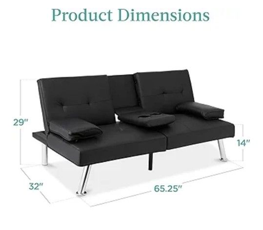 Futon Couch Black Leather