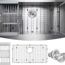 AKDY 33 in. x 20 in. Farmhouse Apron-Front Single Bowl 22-Gauge Brushed Stainless Steel Kitchen Sink with Accessories
