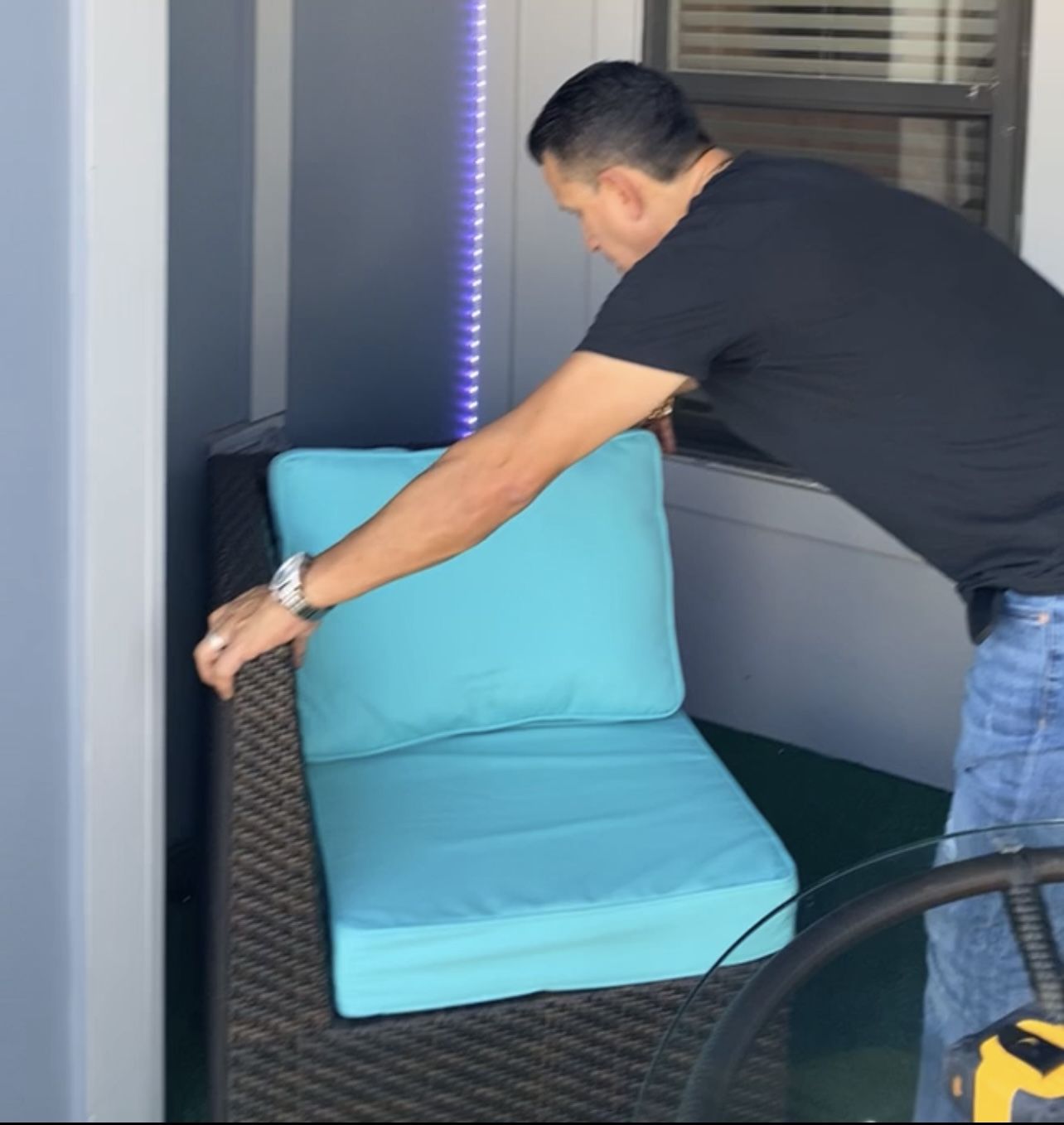 3 PIECE OUTSIDE SOFA WITH GLASS TABLE