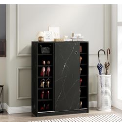 Black Marble Pattern 6 Tie Shoe Cabinet 