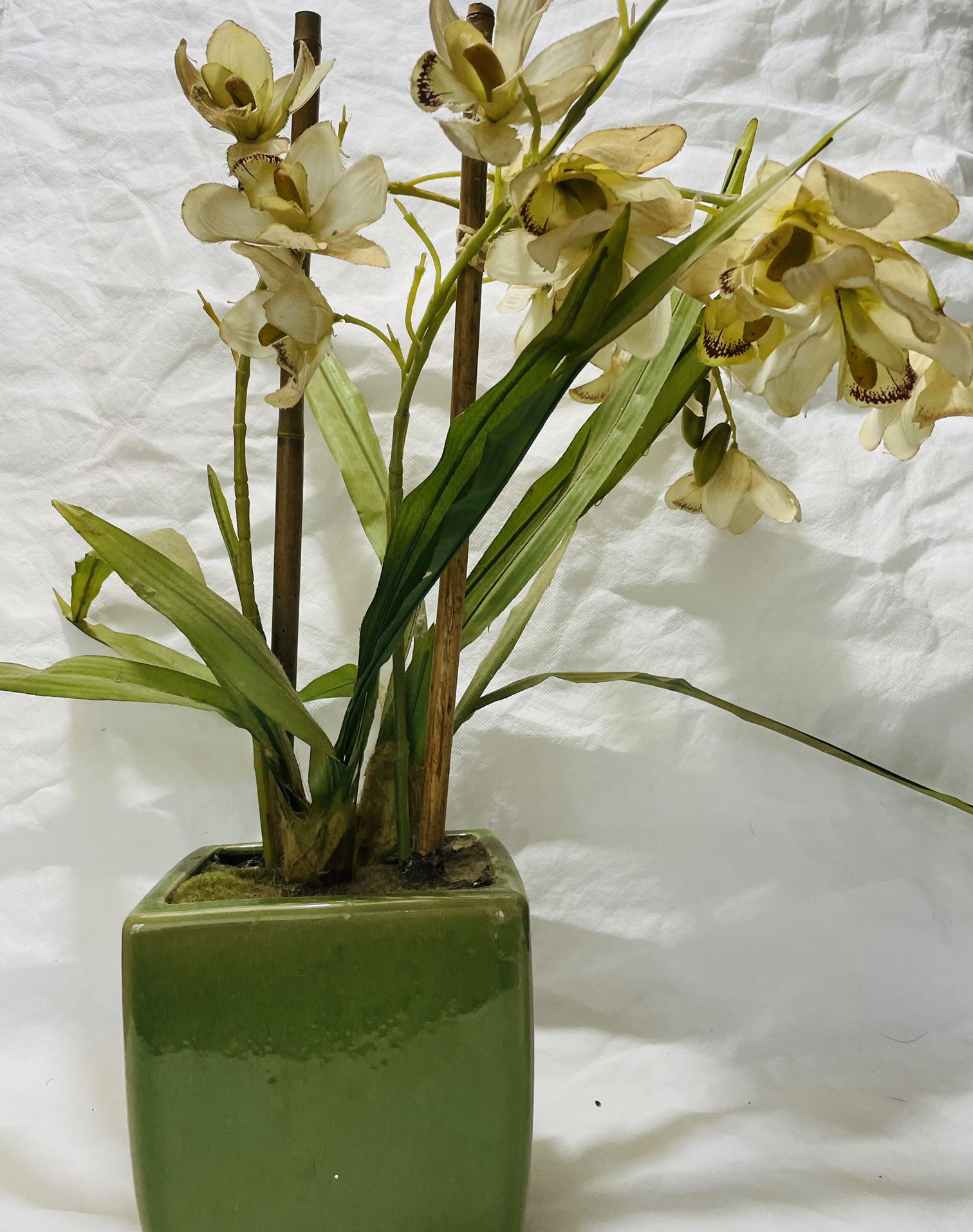 Imitation Flowers In Green Pot