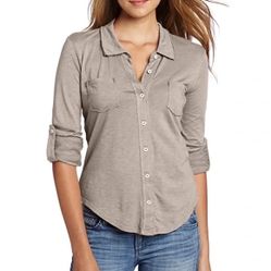 Michael Stars Luxe Slub Raw Edge Fitted Jersey Button-Down Shirt - Size S