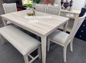 Elegant Light Gray 6-Pc Dining Table Set
