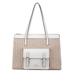 London Fog Straw & White Tote Bag
