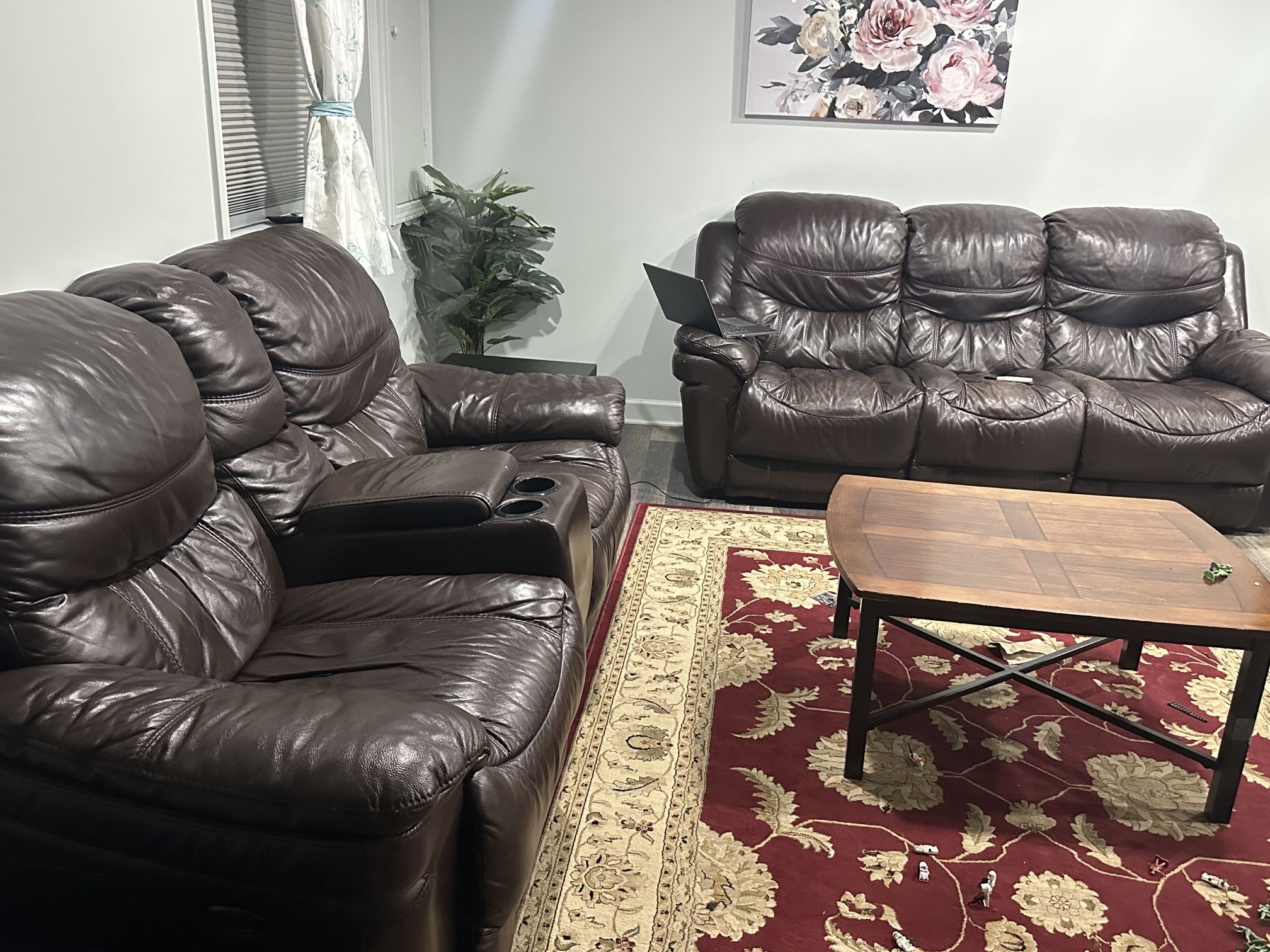 Power Reclining Top Grain Leather Sofa